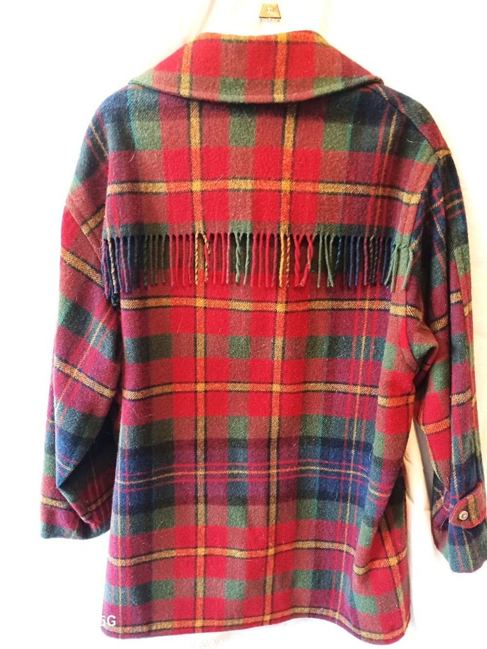 Vintage Eddie Bauer Women's Plaid Wool Fringed Buttoned Coat/Jacket - Picture 6 of 7